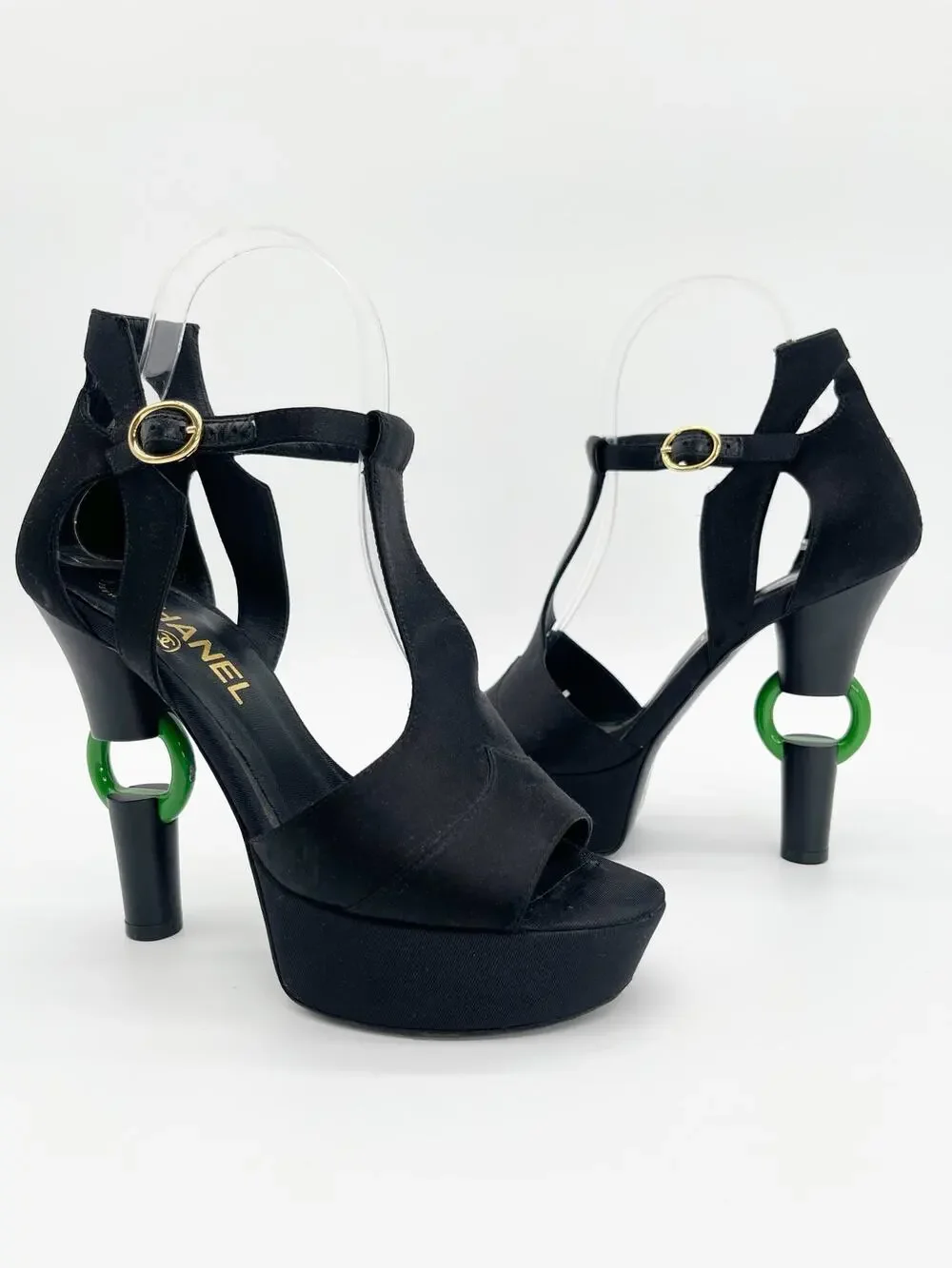 Chanel Fall 2009 Runway Black Detached Heel Platform Open Toe Heels EU 37